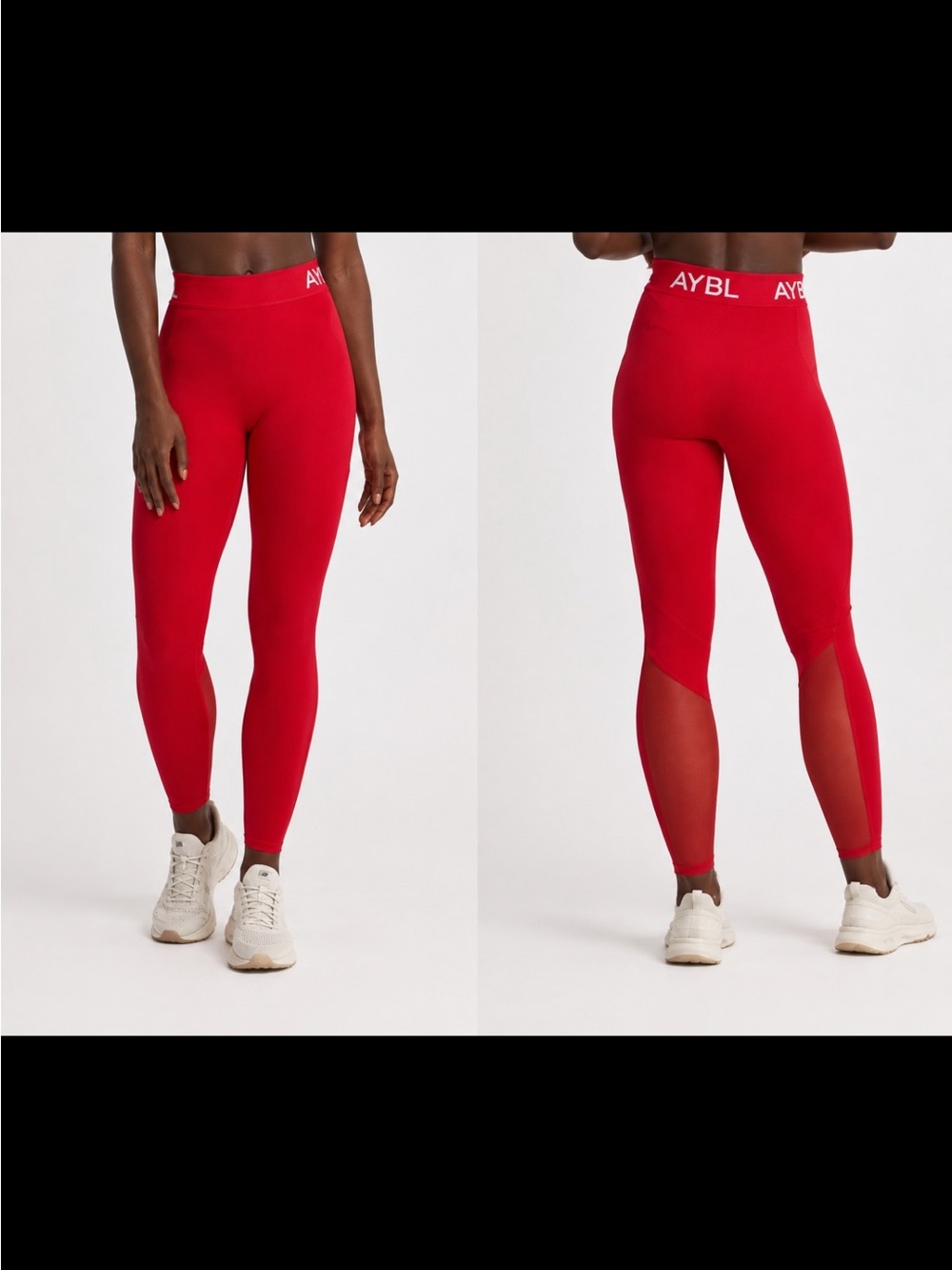 AYBL Red High-Waist Mesh-Panel Leggings
